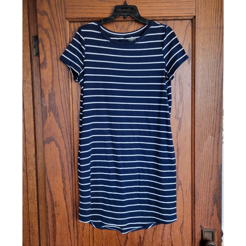 ST JOHNS BAY Shirt Dress Women Medium Blue White Striped Slip On Pockets Slit